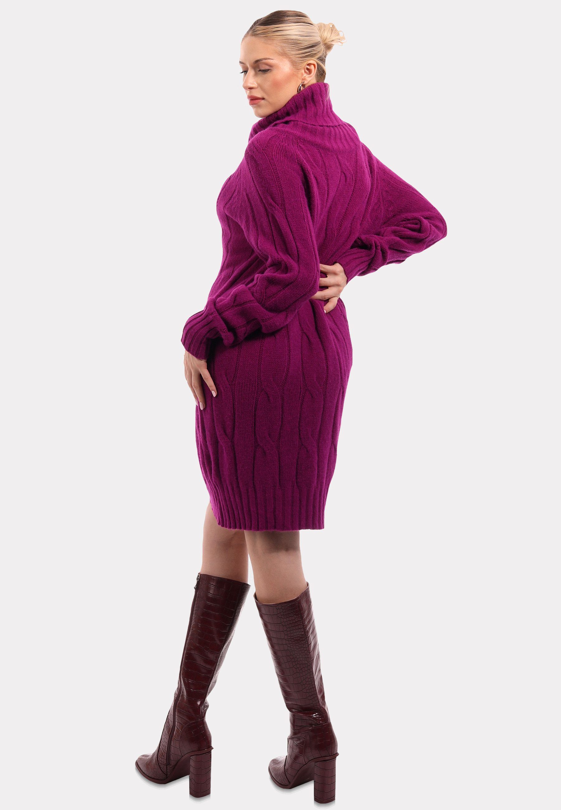 YC Fashion & Style Strickkleid Damen in Unifarbe himbeere (1-tlg) Exklusives Rollkragen Strickkleid