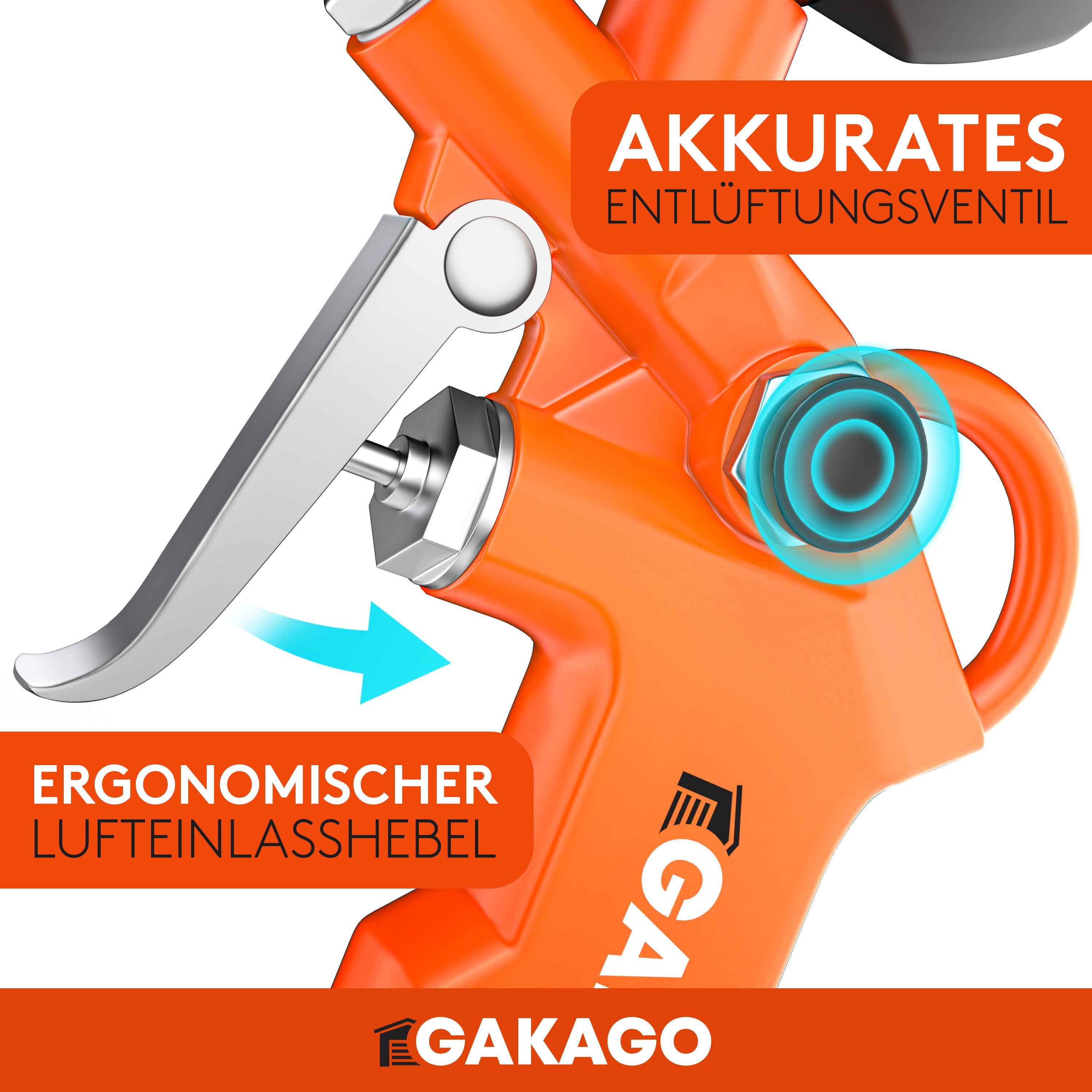 Gakago Tire Inflator - Precise tire pressure inflator with high-quality, max. 12 bar, compressed air pressure gauge, - Extra long 45cm tire inflation hose, - Versatile tire pressure tester for cars, trucks, bicycles and more.
