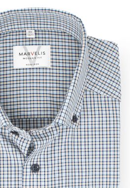 MARVELIS Kurzarmhemd Kurzarmhemd - Modern Fit - Kariert - Beige