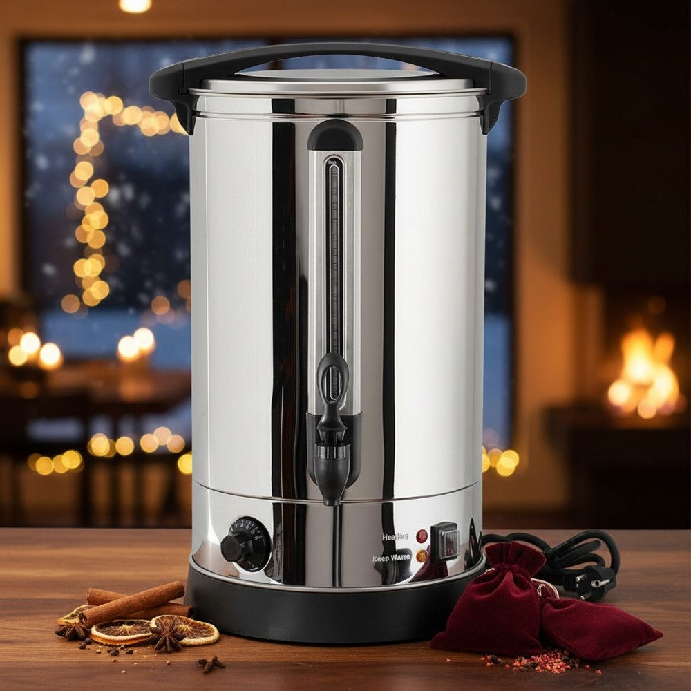 Feel2Home Heißgetränke- und Glühweinautomat Einkochautomat 7 L Glühweinkocher Glühweinkessel Thermostat Tee, 1500 W, Schaltet sich bei Überhitzung automatisch ab
