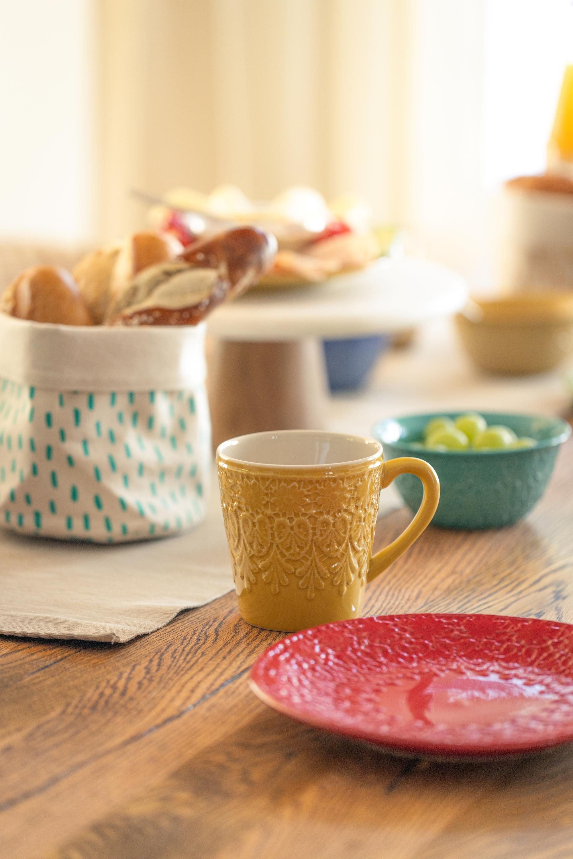 El Puente Becher Großer Kaffeebecher "Bloom" aus Keramik in Rot, Handmade, Keramik, Fair Trade