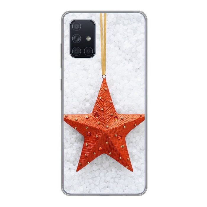 MuchoWow Handyhülle Ein roter Stern mit verschneitem Hintergrund Handyhülle Samsung Galaxy A51 5G Smartphone-Bumper Print Handy