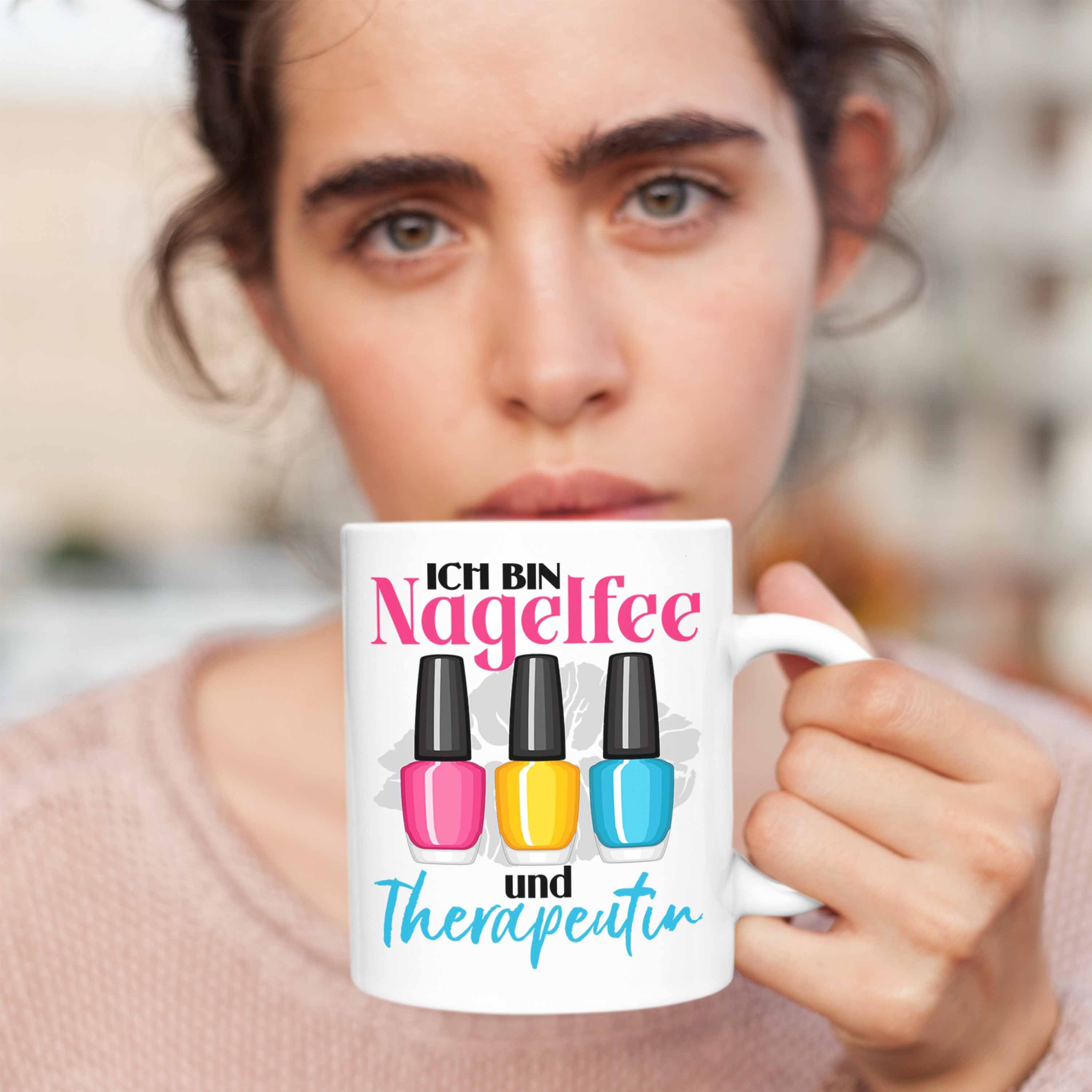 Nagelfee Trendation Therapeutin Nageldesignerin Tasse und Kosmetik Tasse Geschenk Weiss Nagel