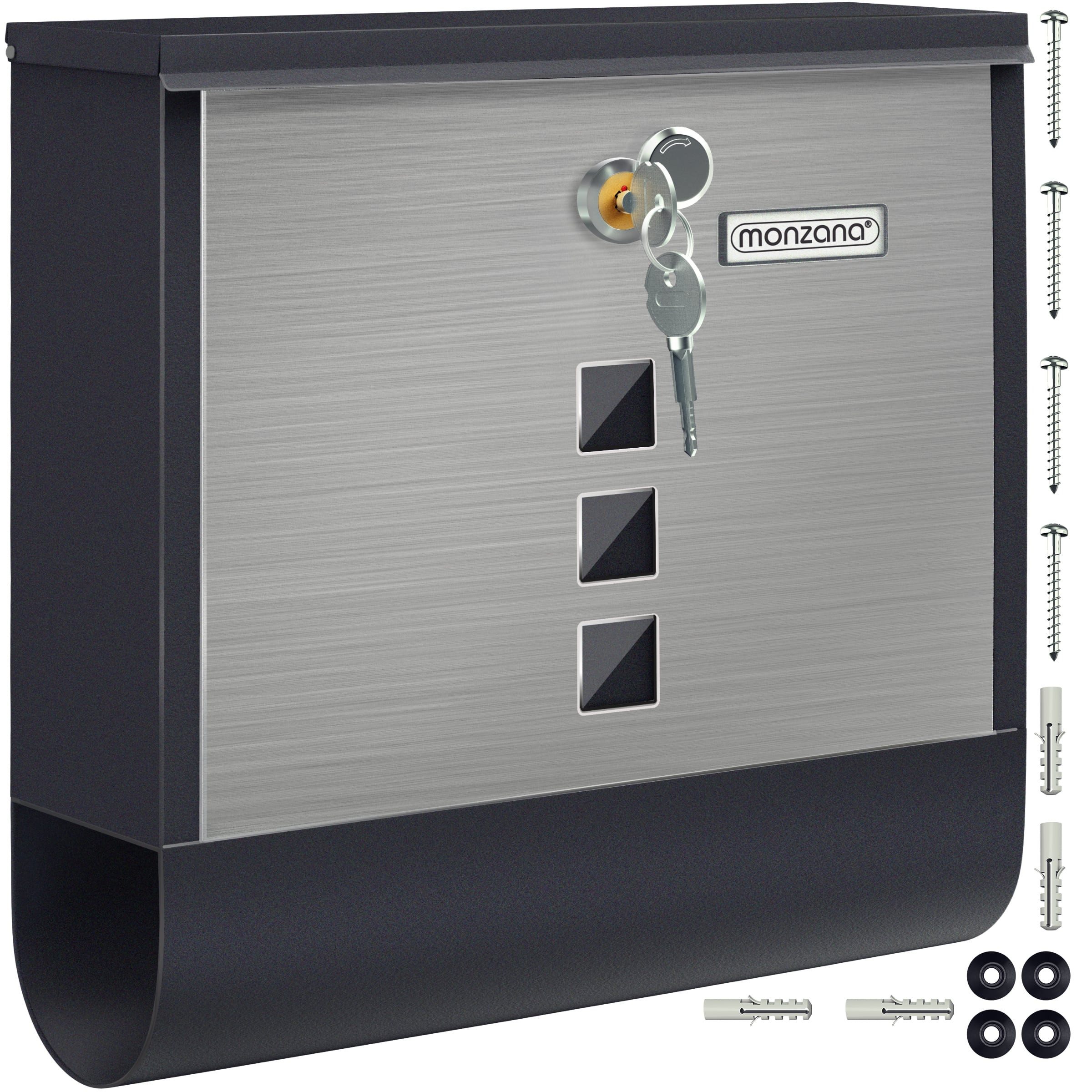 monzana Wandbriefkasten, Schwarz-Silber Edelstahl mit Zeitungsfach Kreuzsch günstig online kaufen