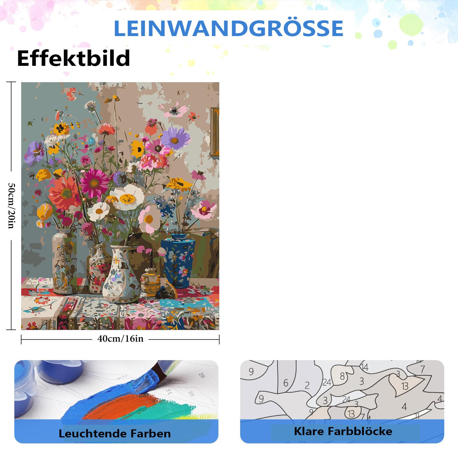 CLTYQ Malen nach Zahlen Malen-nach-Zahlen-Set für Erwachsene, Blumenmuster, Leinwand 40x50 cm, geeignet für Aquarell-, Acryl- und Ölmalerei, zu Dekorationszwecken.