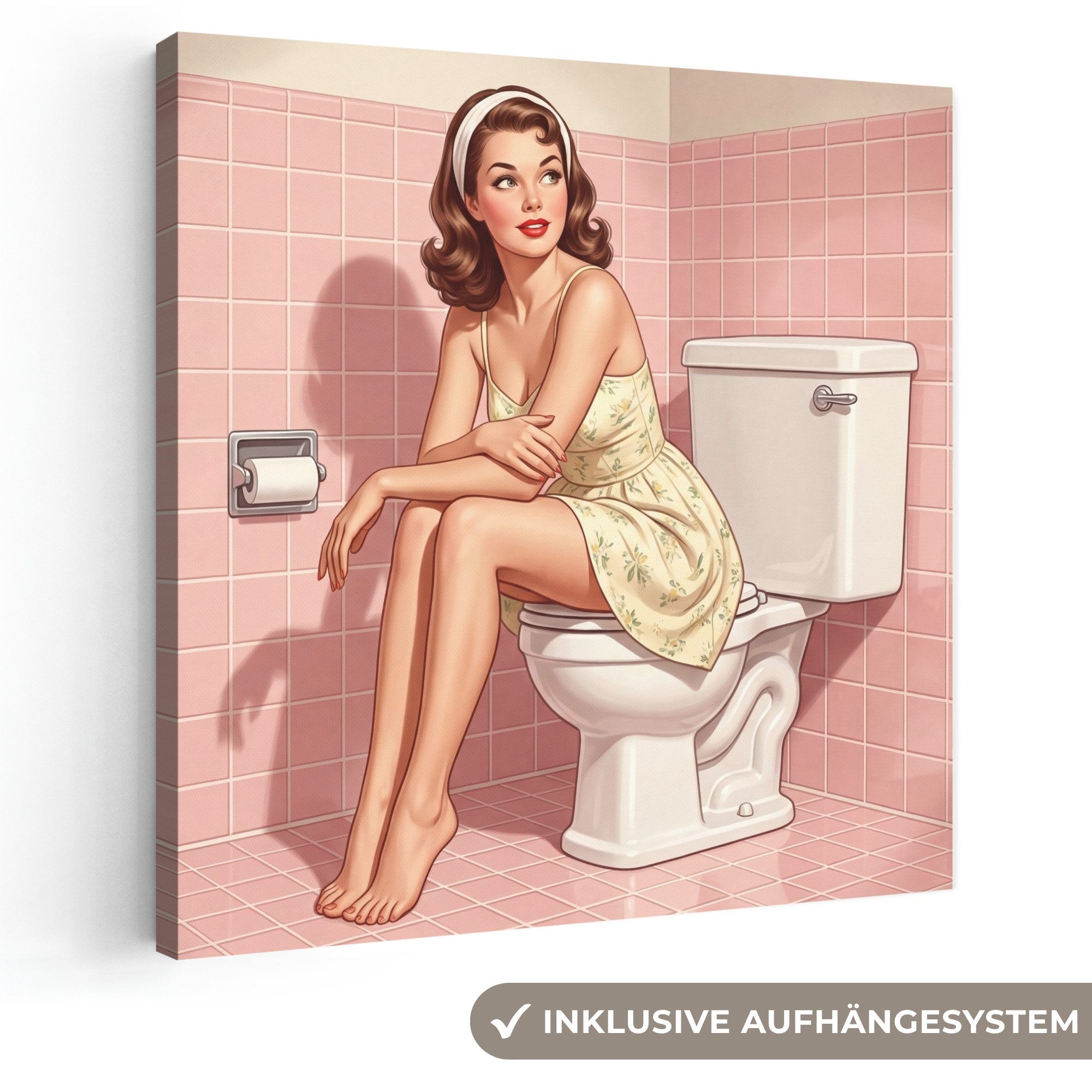 OneMillionCanvasses® Leinwandbild Rosa - Retro - Frau, Fotodruck (1 St), Wandbild, Deko Schlafzimmer Wohnzimmer Flur 20x20 cm