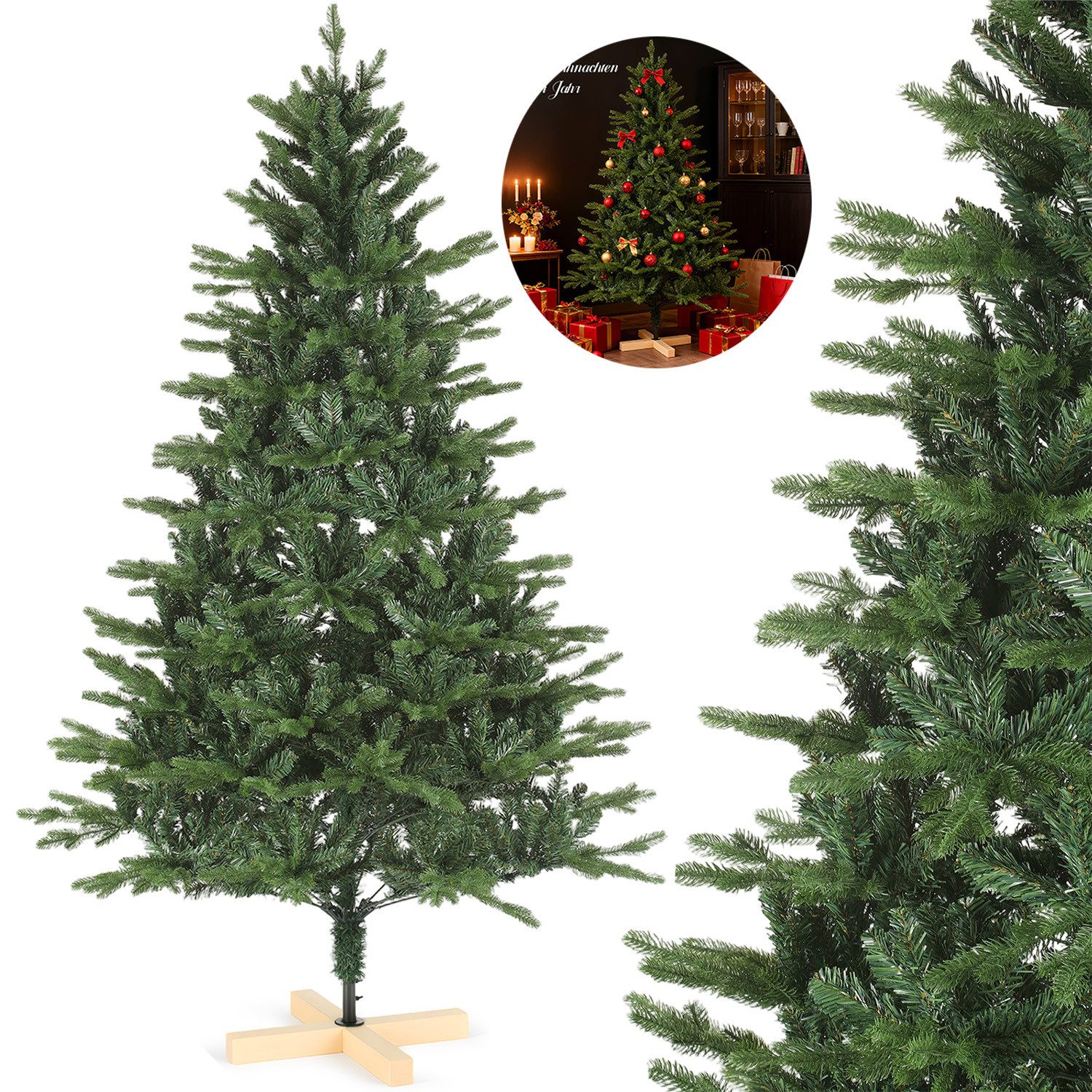LETGOSPT Künstlicher Weihnachtsbaum Künstlicher Weihnachtsbaum für Zuhause, 150 cm mit Holzfuß, 400 Zweige– Naturgetreues Design, Perfekt für Tisch, Fensterbank & Mini-Deko