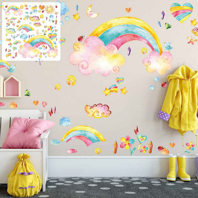 Sunnywall Wandtattoo XXL Wandtattoo Regenbogen Set verschiedene Motive, Kinderzimmer Aufkleber bunt Wanddeko rainbow