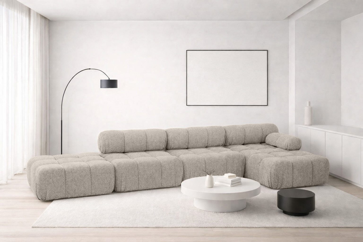 Kaiser Möbel Ecksofa XL mit Pouf modern für Wohnzimmer, Stoff Abriamo, SELIA, Ecksofa mit Pouf, Bouclé-Stoff,modulares System