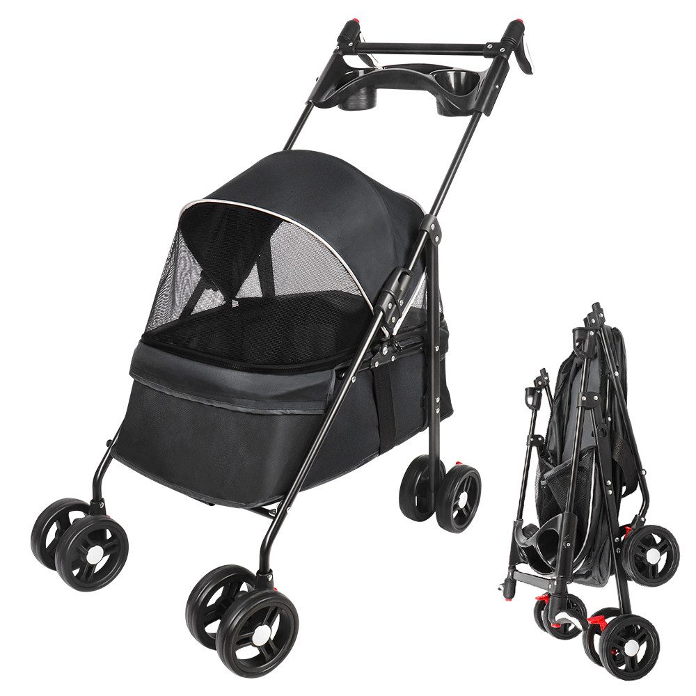 JEOBEST Hundebuggy Hundewagen Haustiere Buggy, (1-tlg), Haustierbuggy, Faltbar, Sicherheitsgurt, Getränkehalter