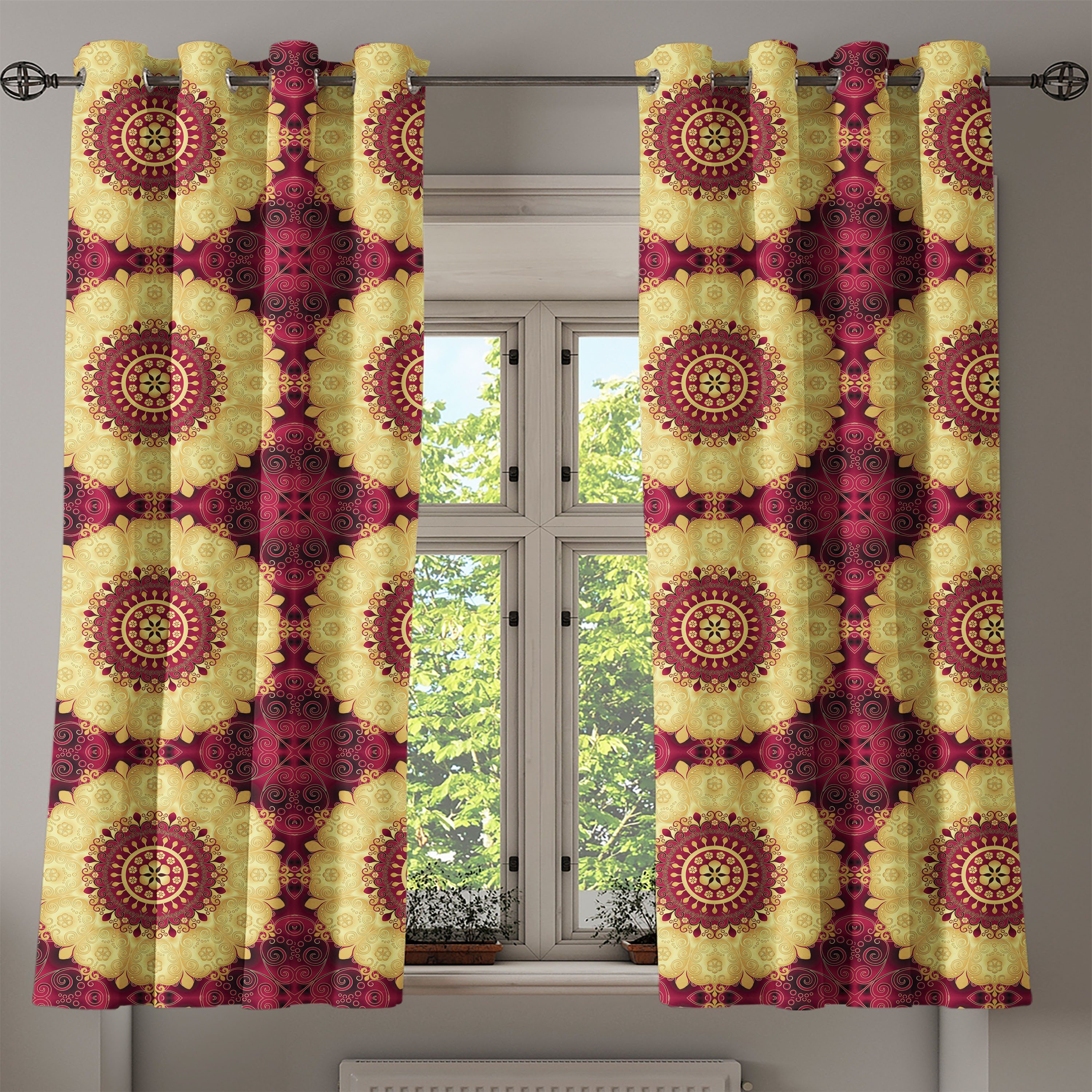 Gardine Dekorative 2-Panel-Fenstervorhänge für Barock-Kunst Abakuhaus, lila Mandala Wohnzimmer, Schlafzimmer Alte