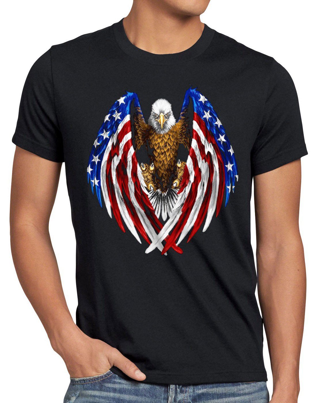juli style3 Herren stars T-Shirt adler unites of Print-Shirt US america states flagge 4. usa stripes and schwarz