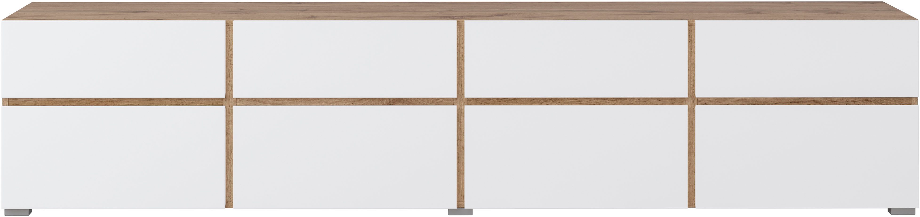 OTTO home Lowboard Cross, moderne grifflose TV-Kommode,4 Klappen/4 Schubkästen, Breite 225 cm, TV-Schrank mit viel Stauraum, TV-Board
