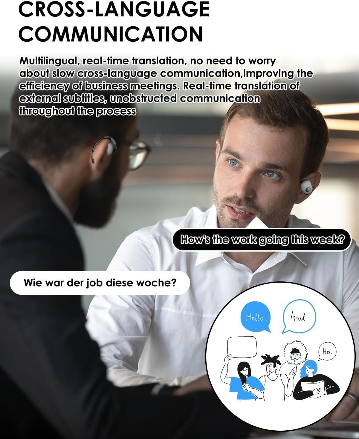 FELIXLEO 144 Sprachen KI Übersetzer Kopfhörer mit Bluetooth 5.4 On-Ear-Kopfhörer – Bild 4 von 5