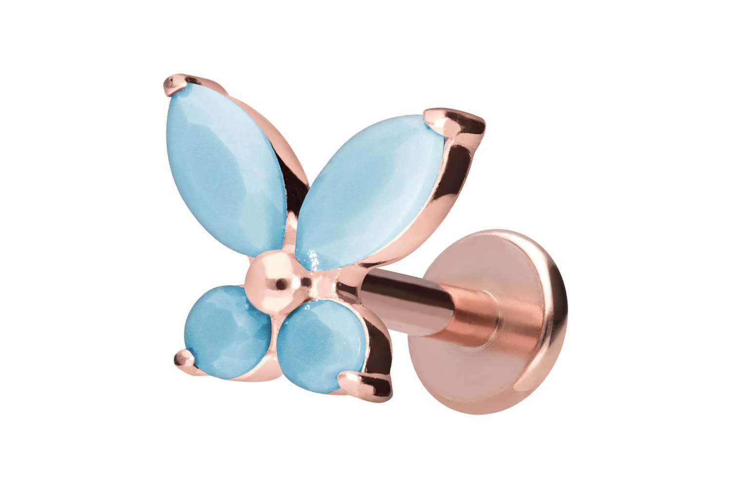 PIERCINGLINE Piercing-Set Titan Labret mit Innengewinde SCHMETTERLING + SYNTHETISCHE TÜRKISE (Labrets, 1-tlg)
