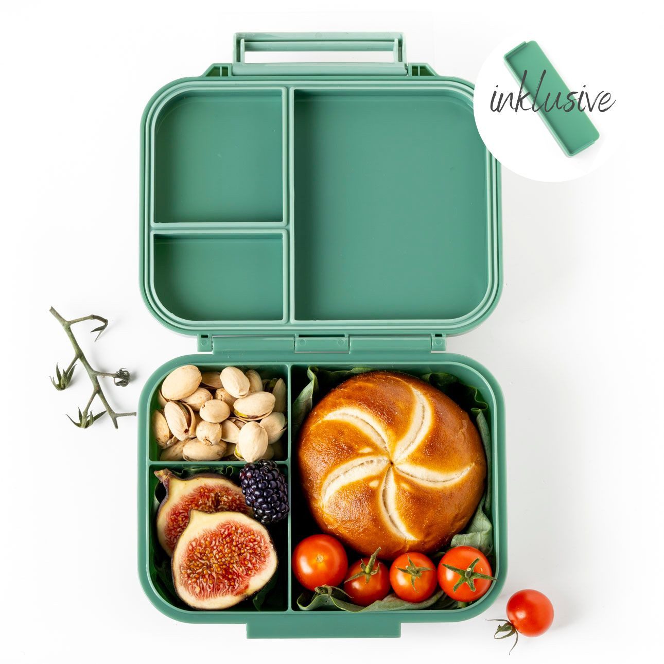 LEKKABOX Lunchbox Mini Kinder Bentobox, 3 Fächer - Brotdose Vesperdose Brotbüchse, Für feuchte Lebensmittel auslaufsicher, inkl. extra Trenner