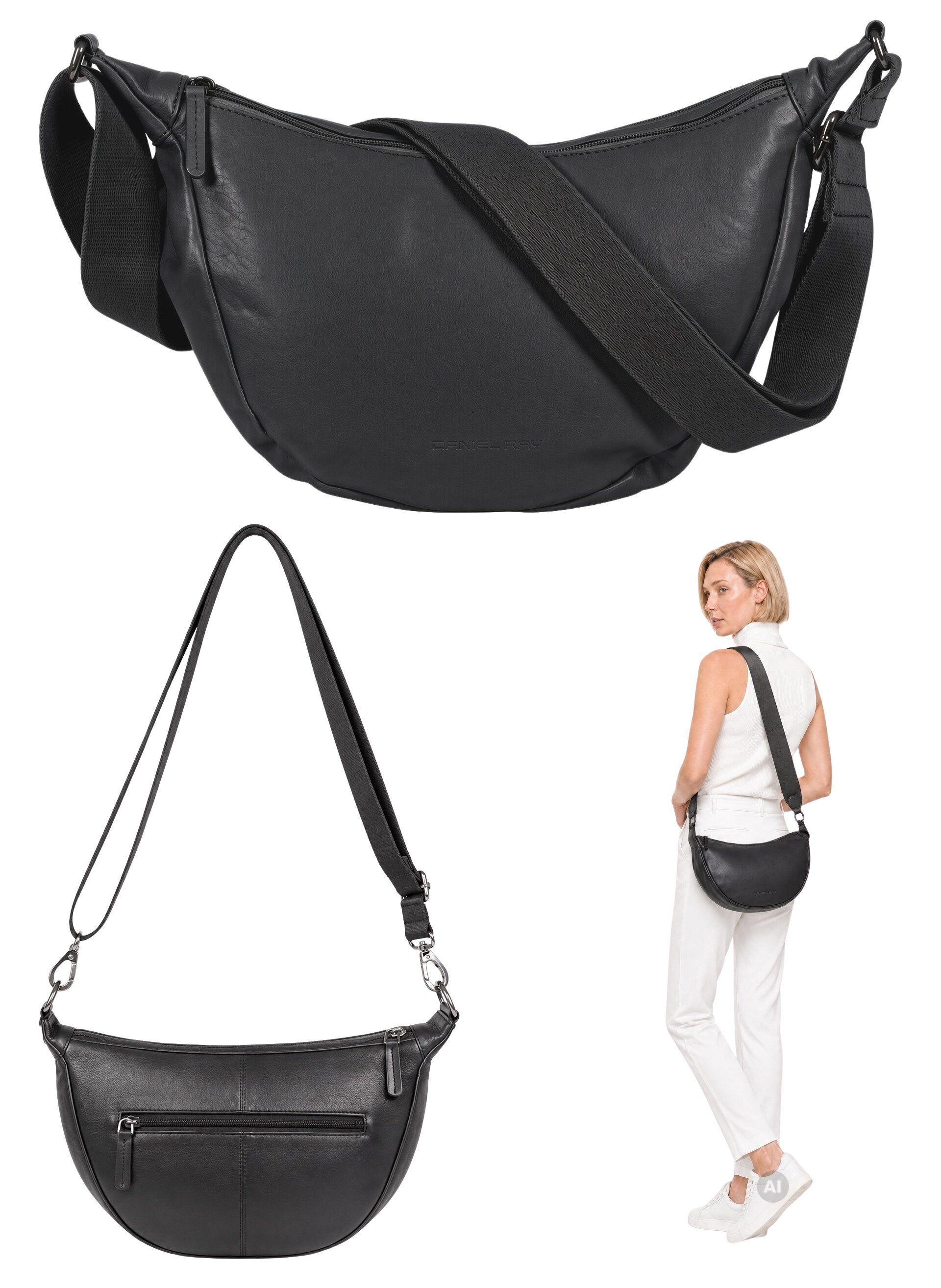 Daniel Ray Handtasche Crossbag Moon Bag Schultertasche Slingbag Leder, Ledertasche Damentasche Echtleder Tasche Portaugusta 1595 + Etui