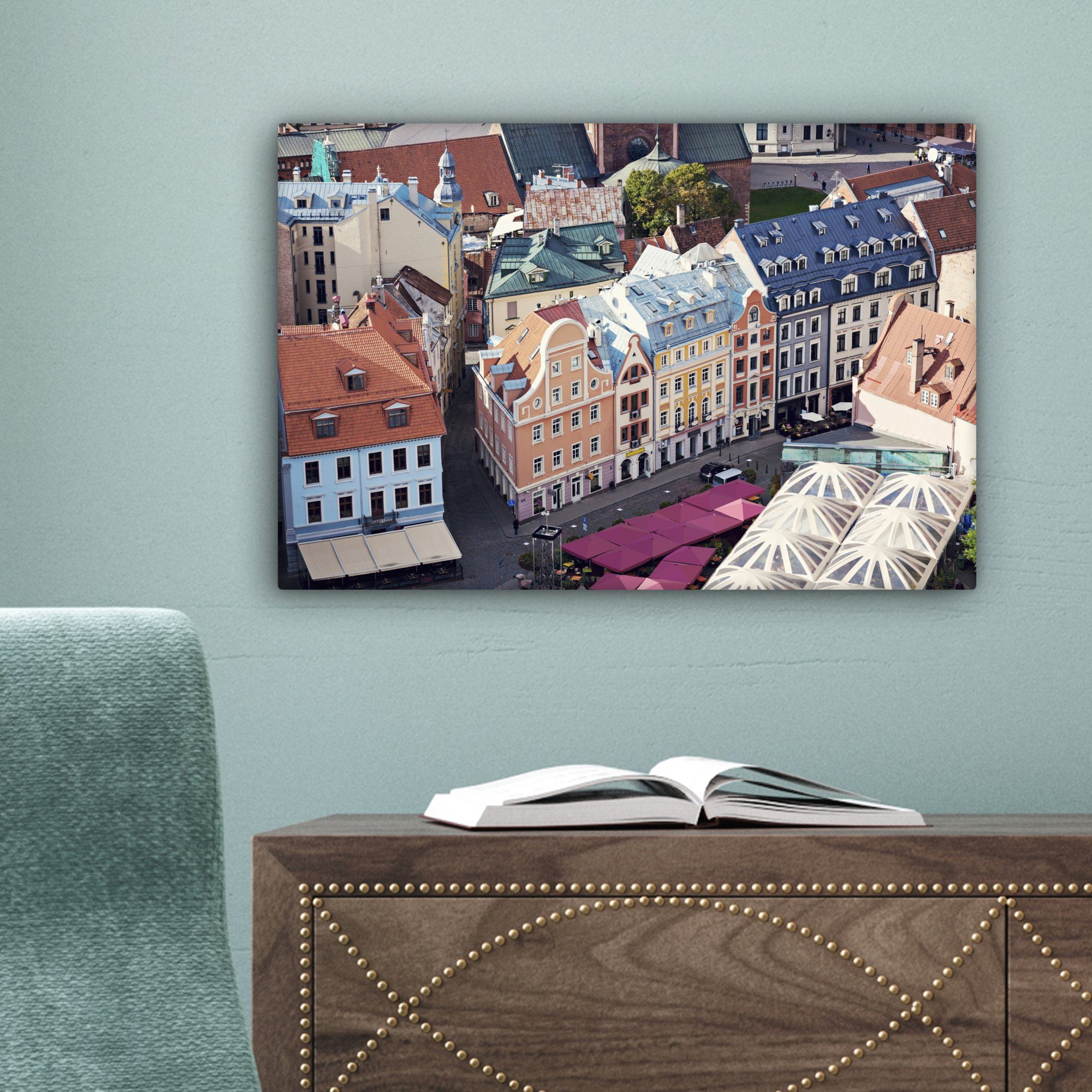 Architektur von Leinwandbilder, in Riga, OneMillionCanvasses® (1 cm Wandbild Aufhängefertig, St), Lettland 30x20 Leinwandbild Wanddeko, Altstadt der