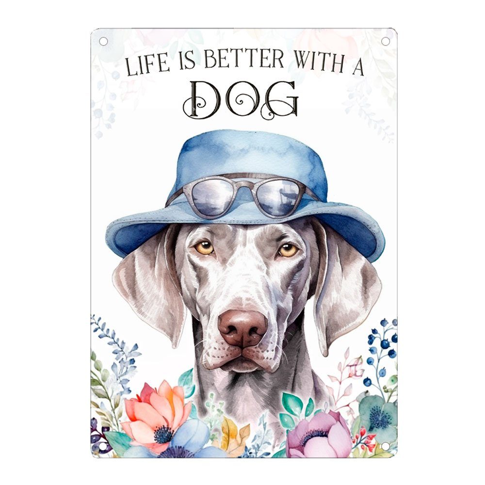 Cadouri Metallschild Hundeschild WEIMARANER - Dekoschild mit Hunderasse, Geschenk, (1 St., Wandschild mit vier vorgebohrten Löchern), UV-beständig, 28,5 x 20 cm, abgerundete Ecken, für Hundebesitzer