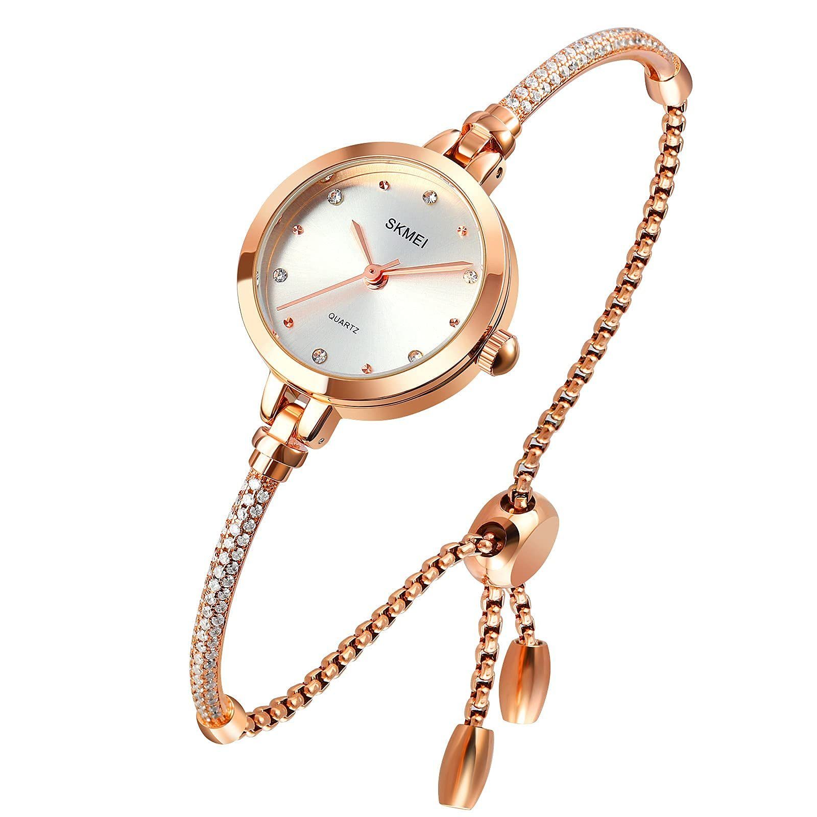 BEARSU Mechanische Uhr »Roségold Damen Quarzuhr mit Diamanten und Armband«,  (1-tlg)