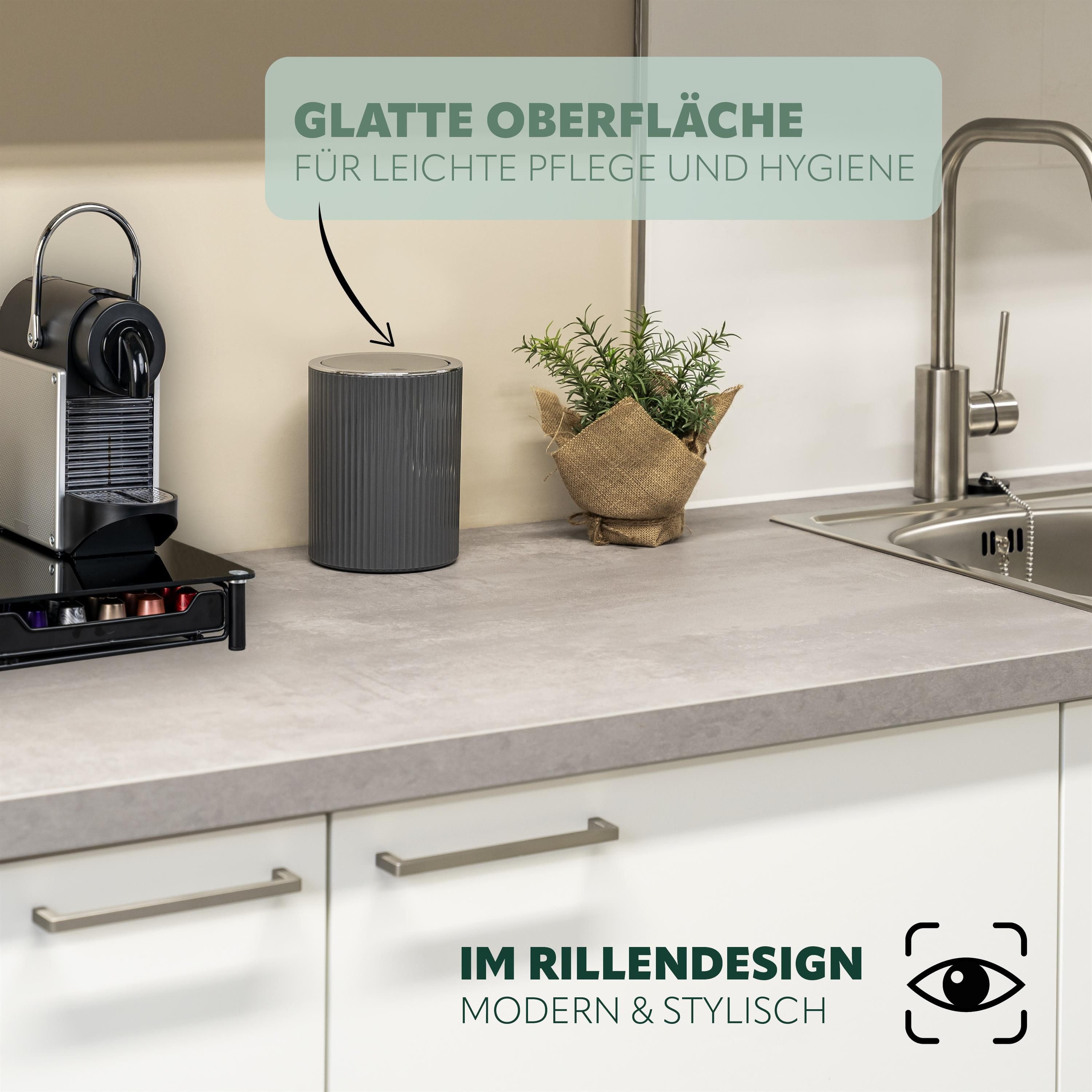 bremermann Kosmetikeimer Mini-Kosmetikeimer GAVELLO mit Schwingdeckel / mit Rillendekor, 1,5 L