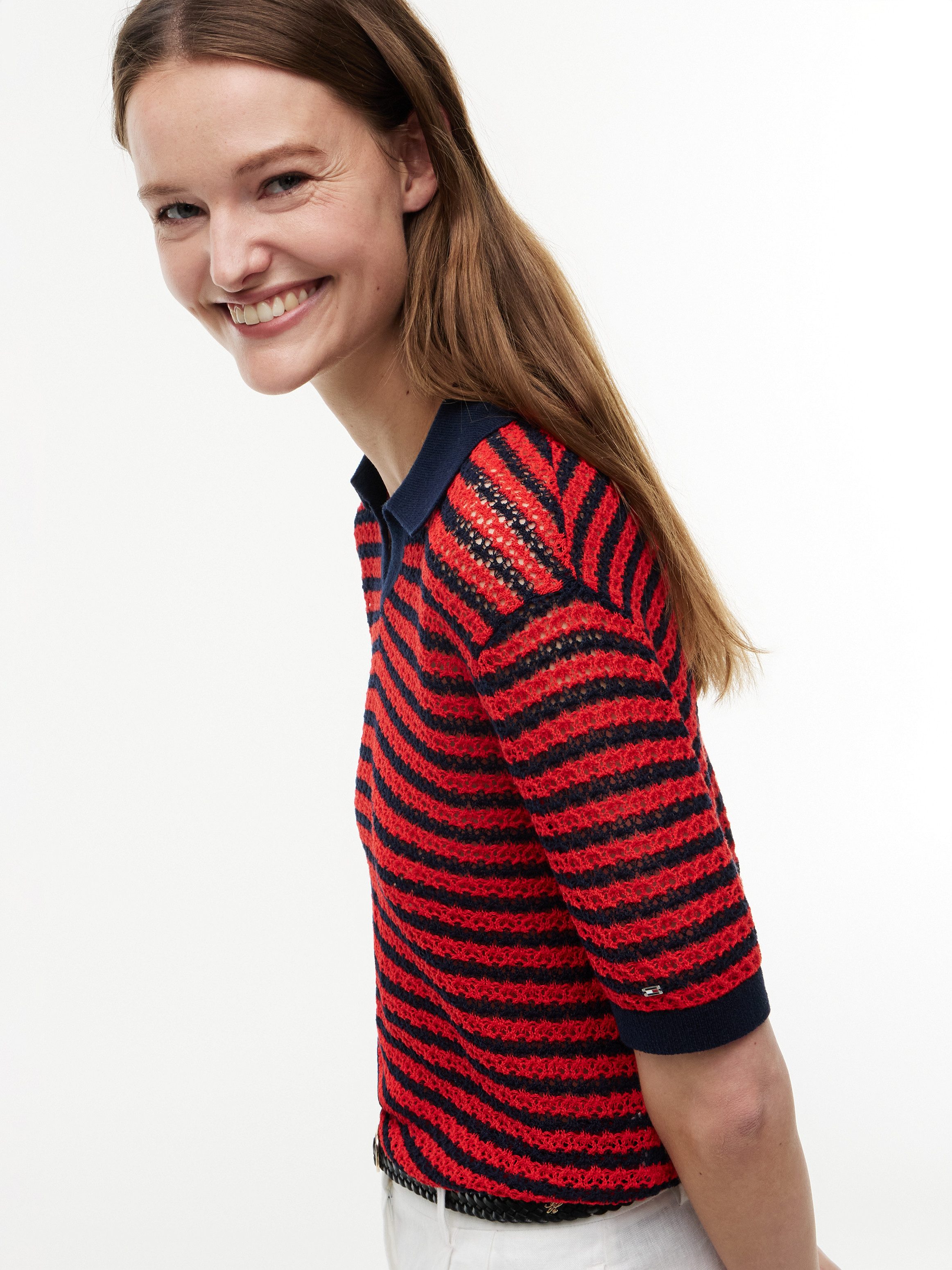 Tommy Hilfiger Polokragenpullover POINTELLE V-NK POLO SS Baumwollmischung, Polokragen
