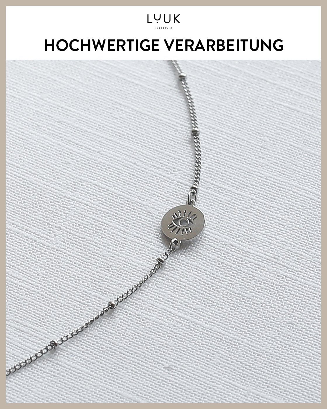 Spruchkarte LUUK Edelstahlarmband Happiness mit des Auge Buddha, LIFESTYLE Silber