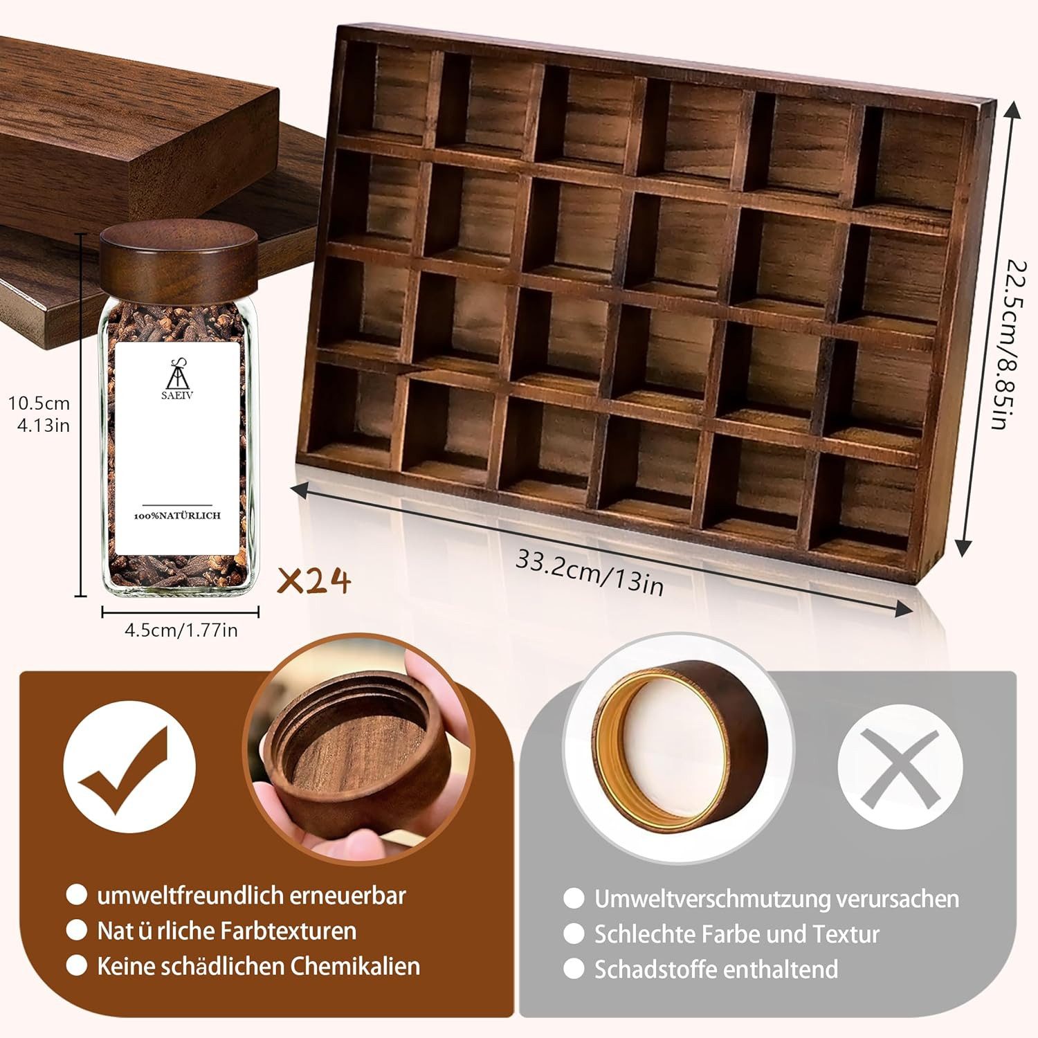 KingLux Gewürzständer Akazienholz-Tablett-Gewürzständer mit 24stk.Gewürzglä günstig online kaufen