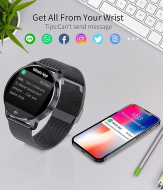 Niolina Smartwatch (1,32 Zoll, Android iOS), HD Bildschirm Fitnessuhr Anruf Schrittzähler Schlafmonitor Sportuhr