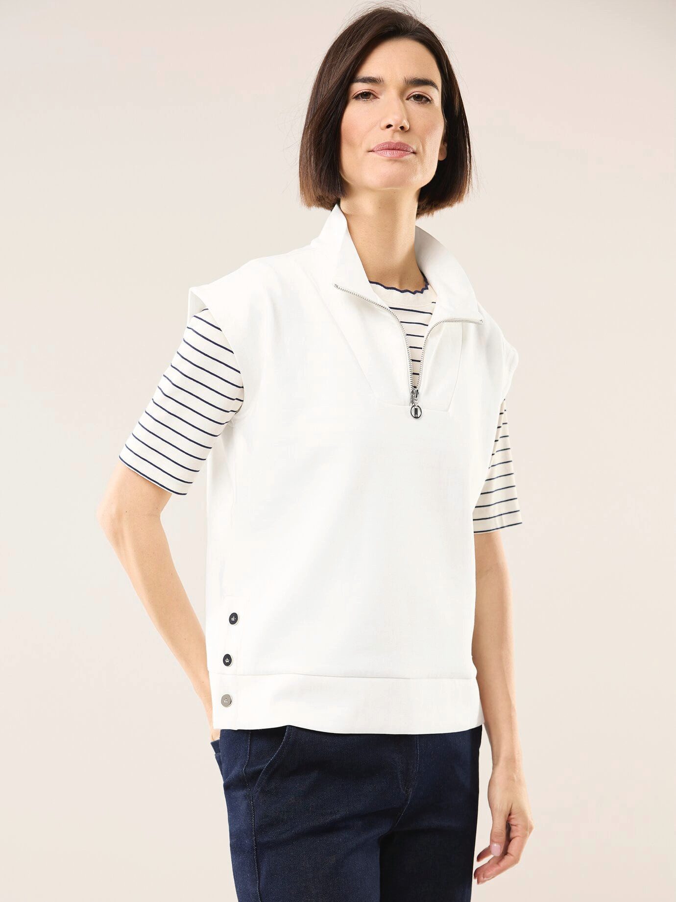 Walbusch Pullunder Damen Troyer Pullunder aus Sweatstoff pflegeleicht Weicher Baumwoll-Modalmix, elastisch, Reißverschluss, Seitenschlitz
