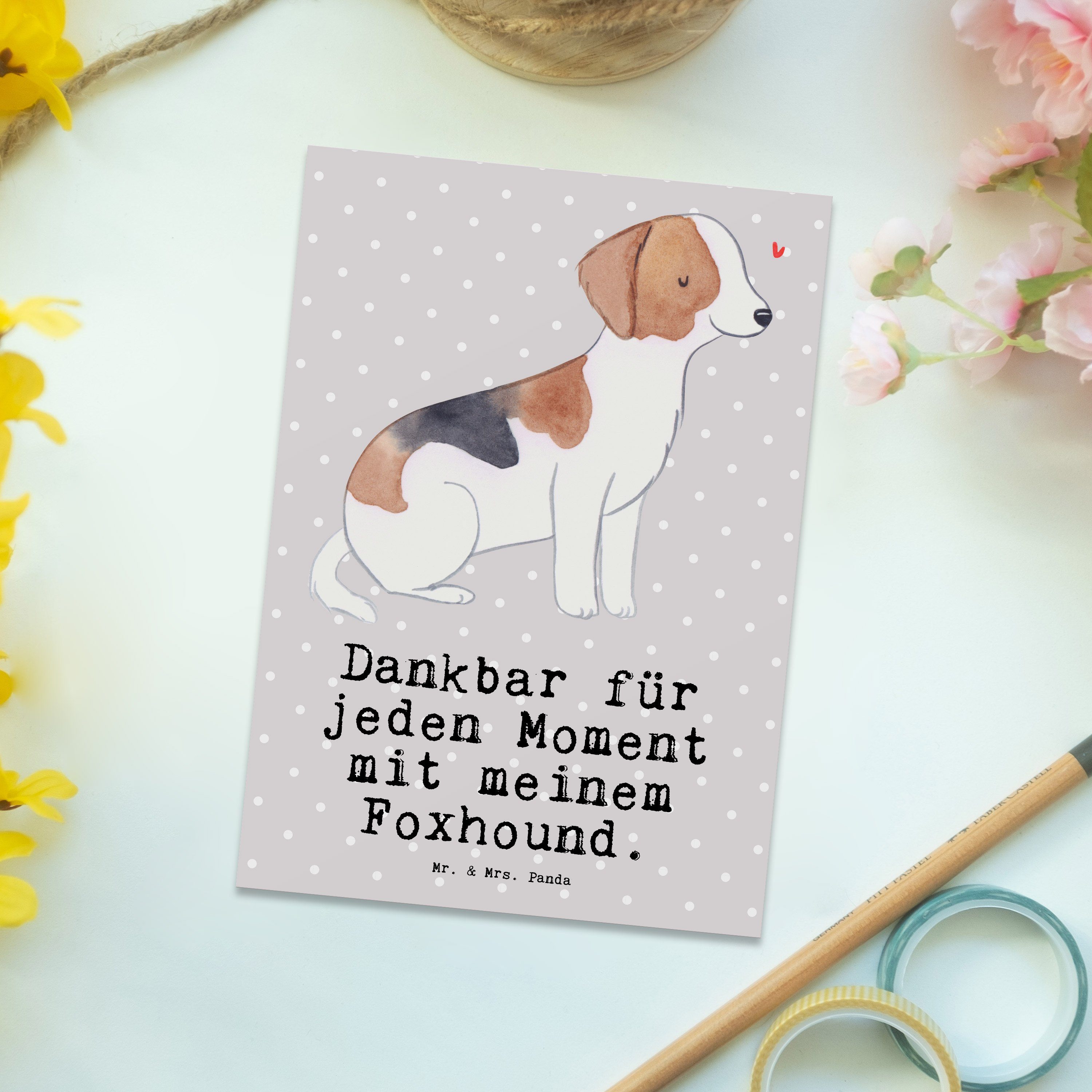 Mr. & Mrs. Jagdhund, Pastell Moment Postkarte Geschenk, - Ans Foxhound Dankeskarte, Panda Grau 