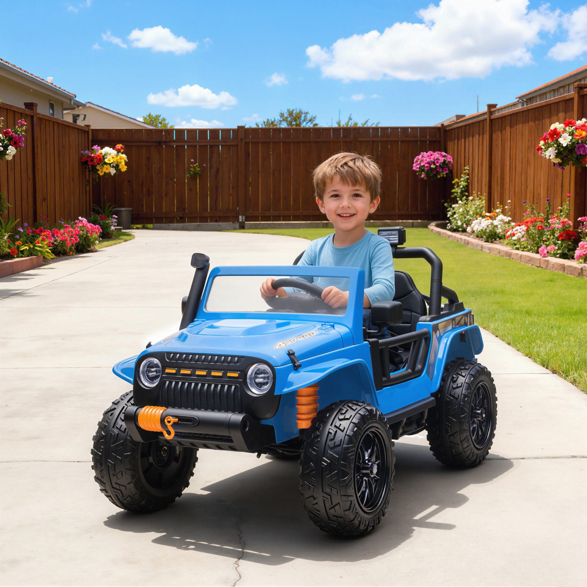 AIYAPLAY Elektro-Kinderauto Kinderfahrzeug, 2 Motor, Elektrofahrzeug, Musik, LED, Belastbarkeit 100 kg, (1-tlg), mit Eltern-Kind-Sitz, 4 gefederten Rädern, für 3-8 Jahre, Blau