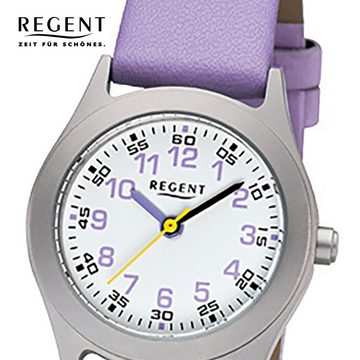 Regent Quarzuhr Regent Kinder-Armbanduhr lila Analog, Kinder Armbanduhr rund, klein (ca. 26mm), Lederarmband
