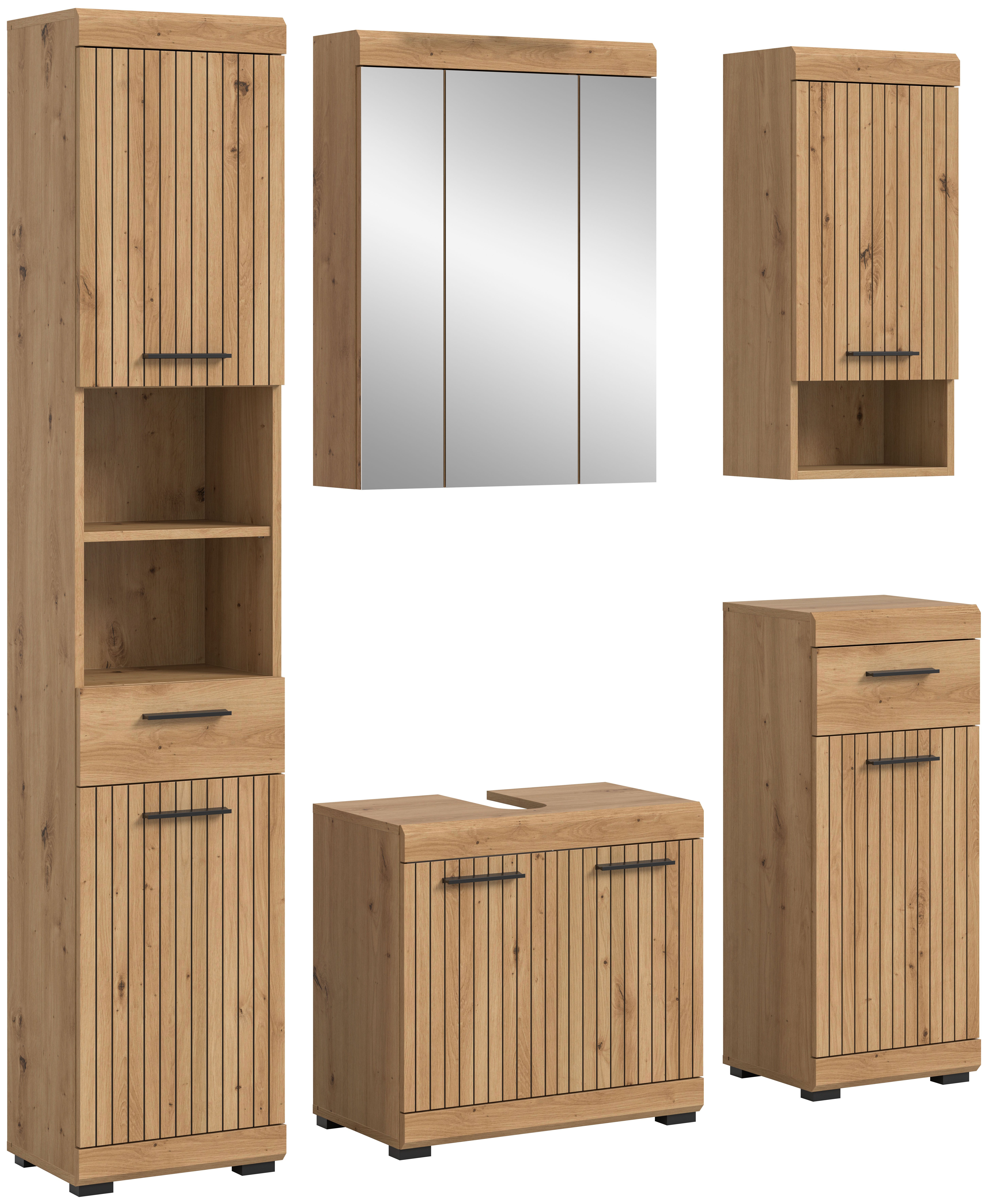 welltime Badmöbel-Set SIENA, 5 teilig, bestehend aus:, (Set, 5-St., TOPSELLER), Hochschrank, WBU, Spiegelschrank, Unterschrank, Hängeschrank