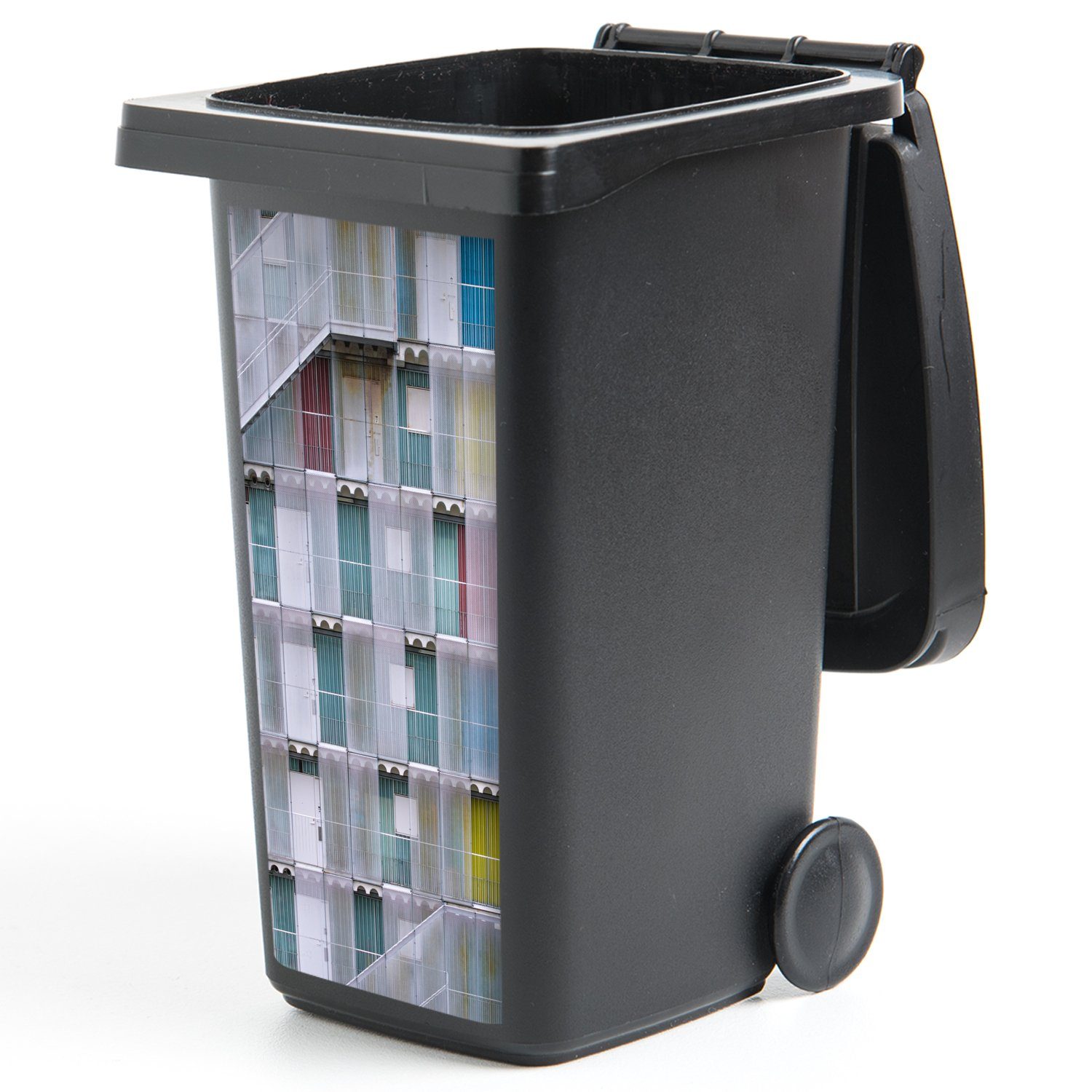 Container, Sticker, - (1 Wohnungen Abfalbehälter Treppe St), - Mülltonne, Mülleimer-aufkleber, Architektur Wandsticker MuchoWow - Türen