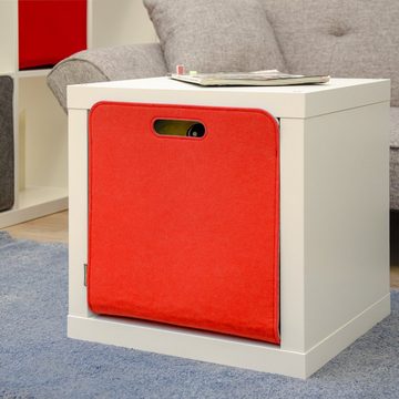 DuneDesign Aufbewahrungsbox 4er Set Filz Aufbewahrungsbox 33x33x38 cm Kallax (4 St), Filzkorb Regal grau-rot