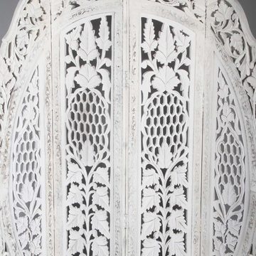 Casa Moro Paravent Orientalischer Paravent Raumteiler Samrina weiß 153x182 cm 4 teilig (aus Massiv-Holz & MDF handgeschnitzt, Orient Trennwand als Raumtrenner & schöne Dekoration, PV7020)