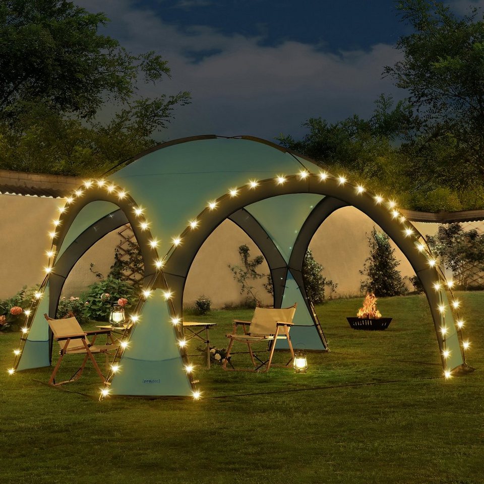 pro.tec Pavillon, »Grästorp« Kuppelpavillon Eventzelt mit LED Partyzelt Festzelt 3,45 x 3,45 x 2,47 m Hellblau