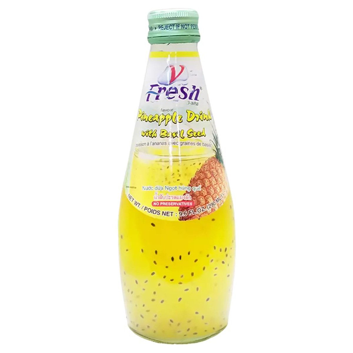 V-Fresh Softgetränk, V Fresh Ananas Basilikum Getränk mit weichen Basilikumsamen 290ml