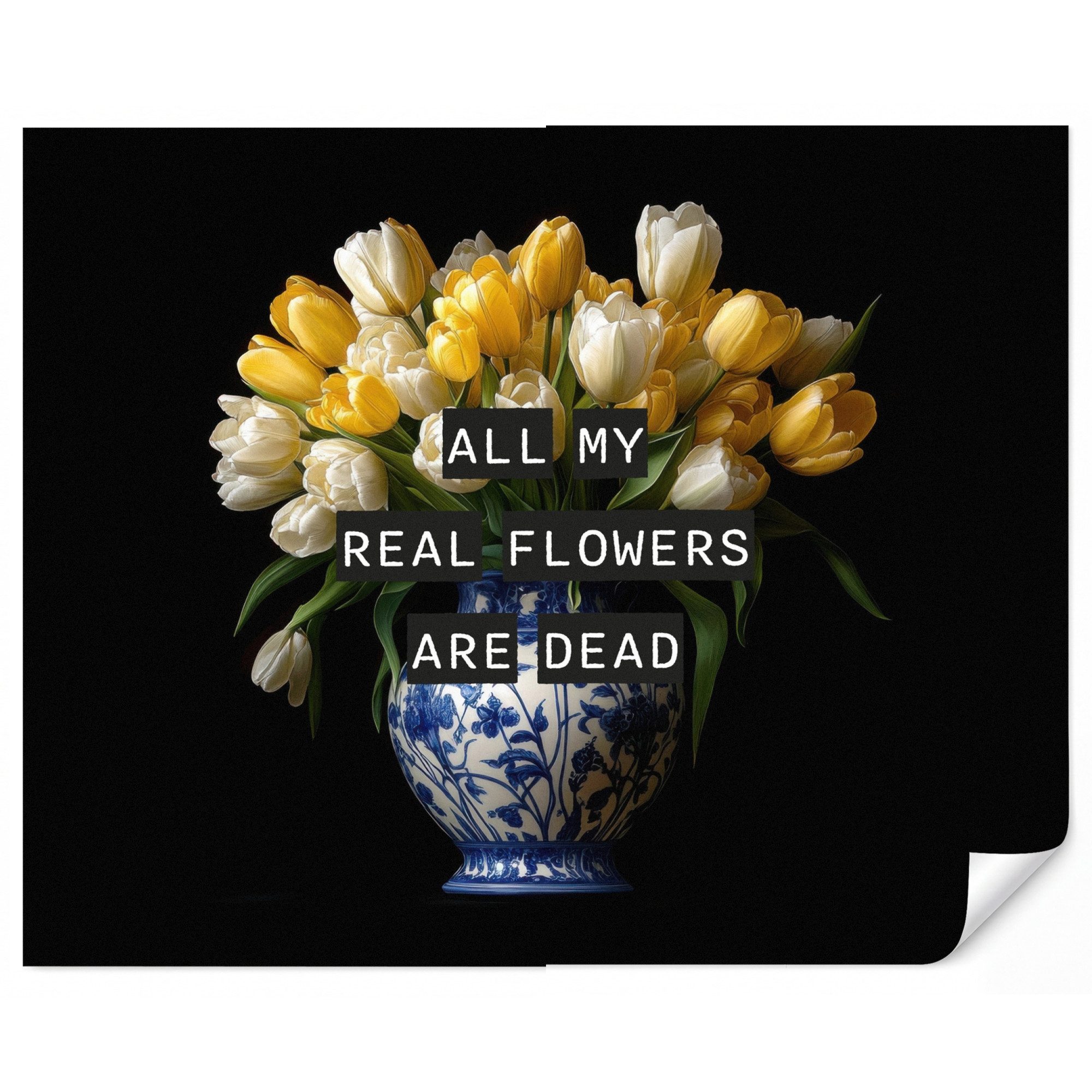 OnlyWow Fototapete Zitate - Blume - Tulpe - Gelb, Matt, bedruckt, Wohnzimmer, Schlafzimmer, Wanddekoration, Vliestapete 350x300cm