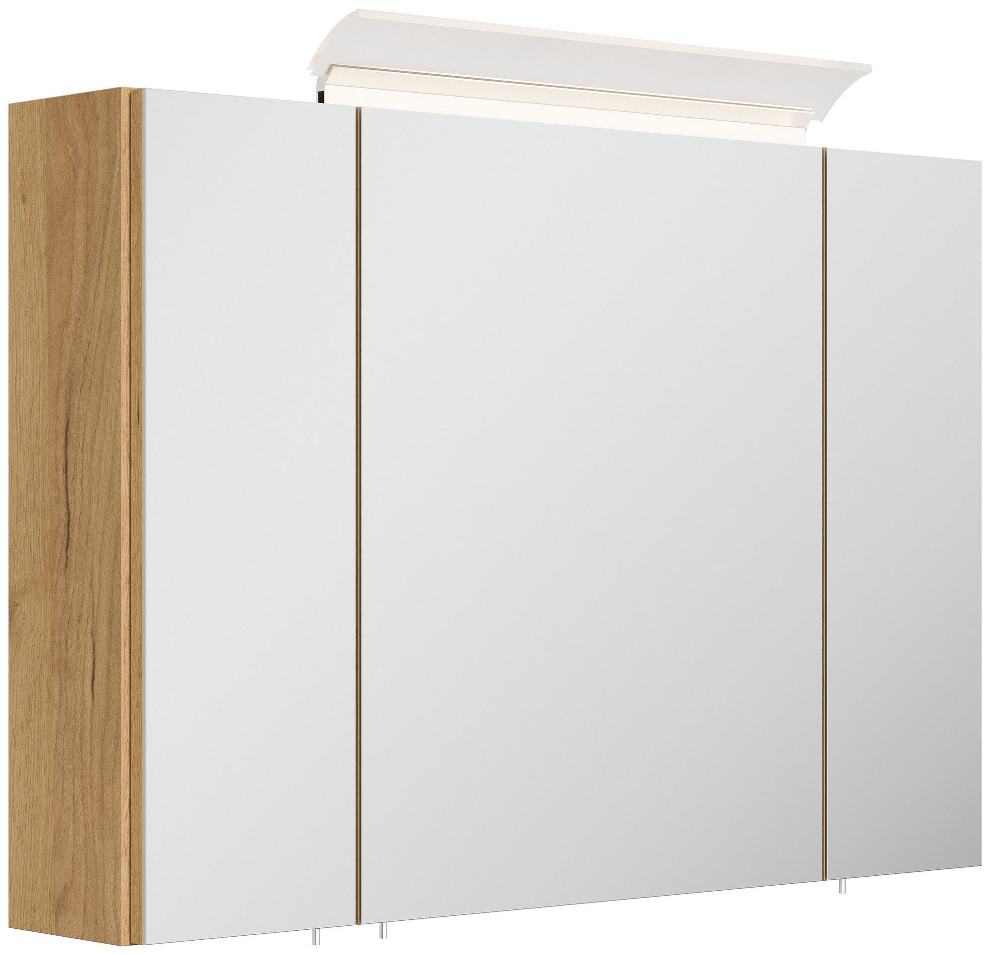 Posseik Spiegelschrank Badezimmer Spiegelschrank 3-türig LED-Lampe 90 cm Eiche Gold