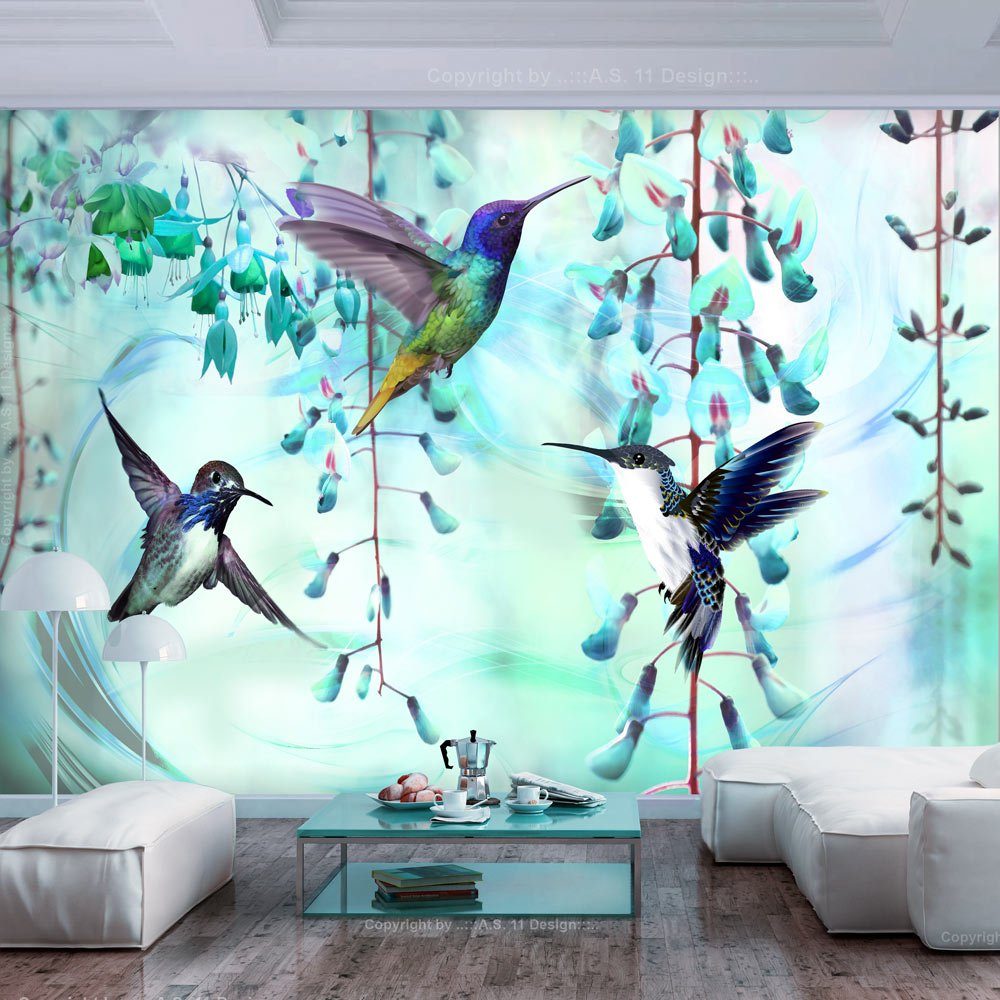 KUNSTLOFT Vliestapete Flying Hummingbirds (Green) 3x2.1 m, halb-matt, lichtbeständige Design Tapete