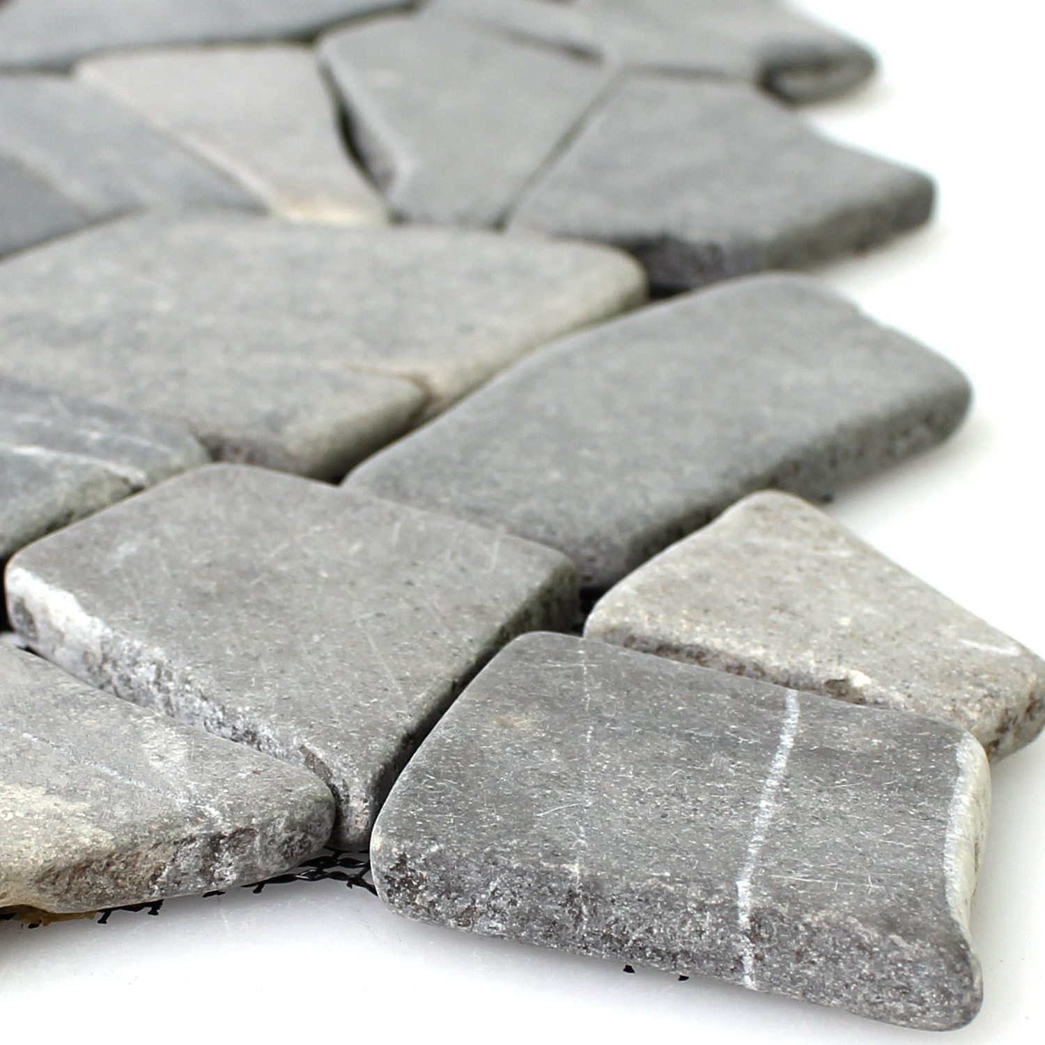 Mosafil Mosaikfliesen Marmor Bruch Naturstein Mosaikfliesen Solares Nero Schwarz, Naturstein-Marmor 30.500x30.500, schwarz, Verlegefertig auf ein Netz geklebt - Frostsicher - Wasserfest -