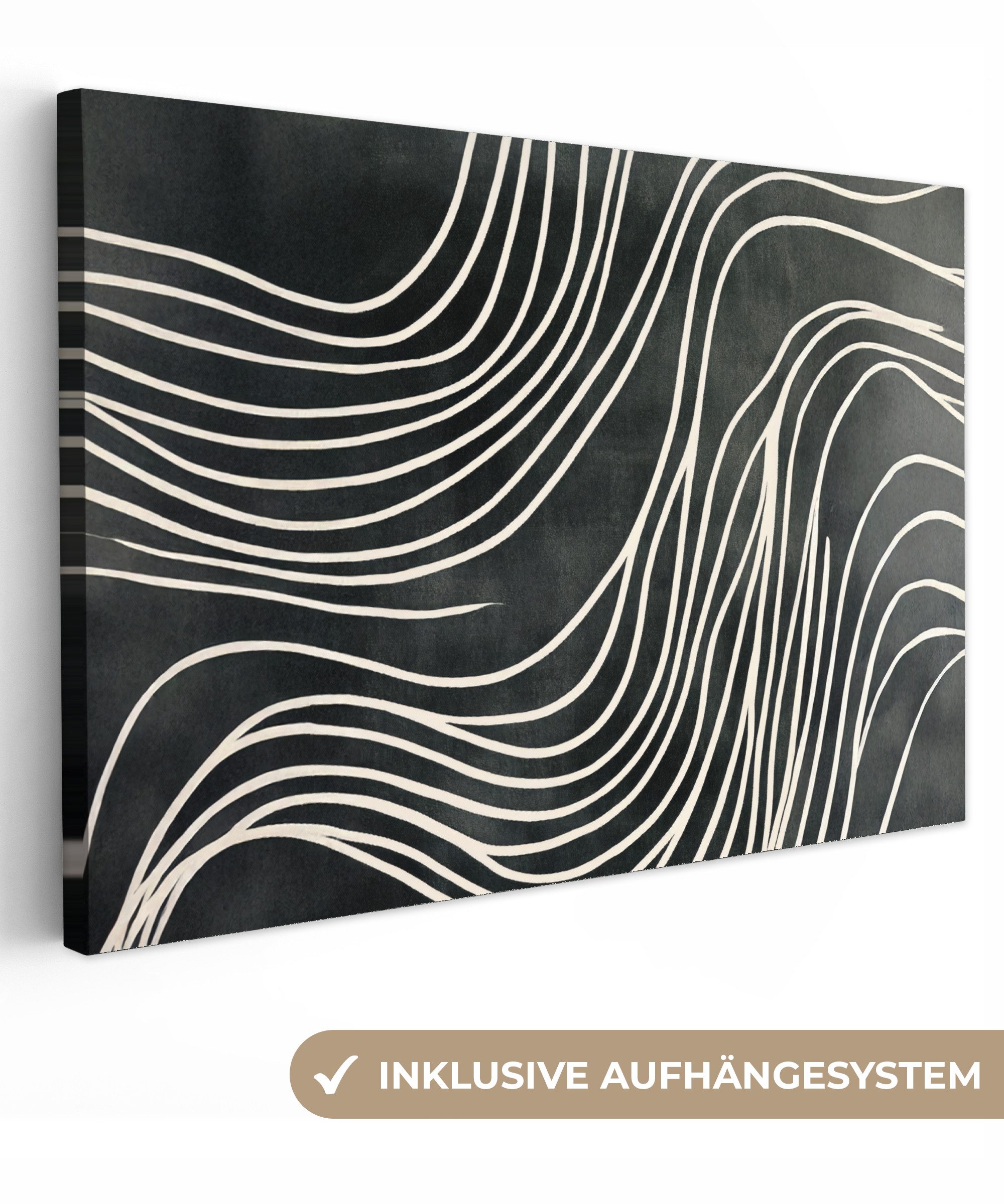 OneMillionCanvasses® Leinwandbild Linien - Muster - Abstrakt - Weiß, Fotodruck (1 St), Leinwand Bilder Klein, Wand Dekoration Aesthetic 30x20 cm
