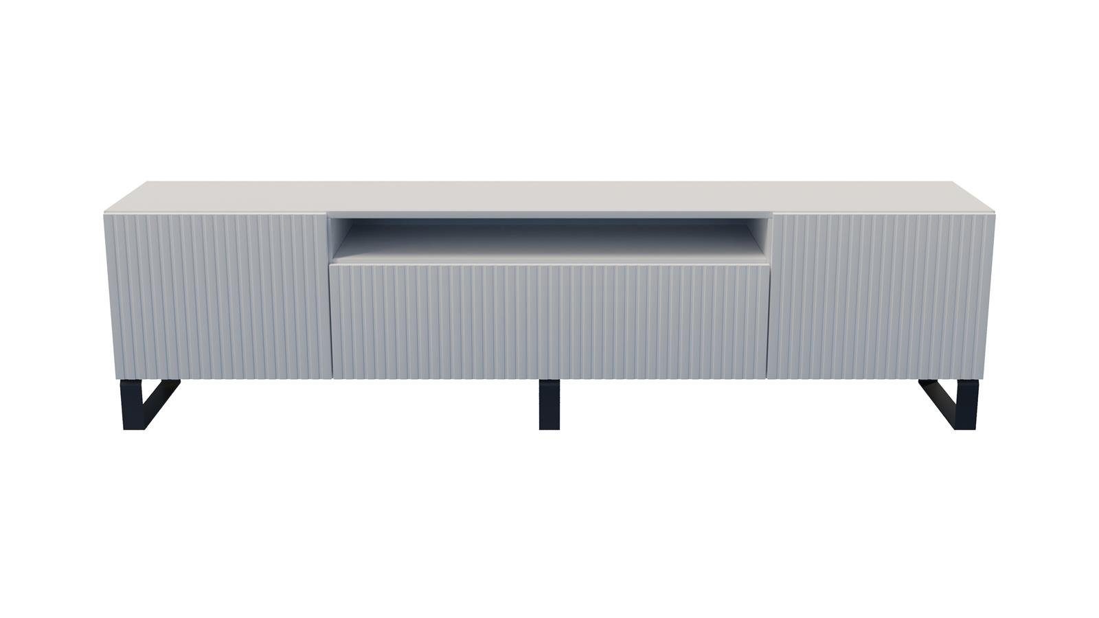 Beautysofa TV-Schrank Malo (inklusive 3x modernes Lowboard, / Scharniertüren) / mit loft gefräst Stil Schwarz Weiß Fronten