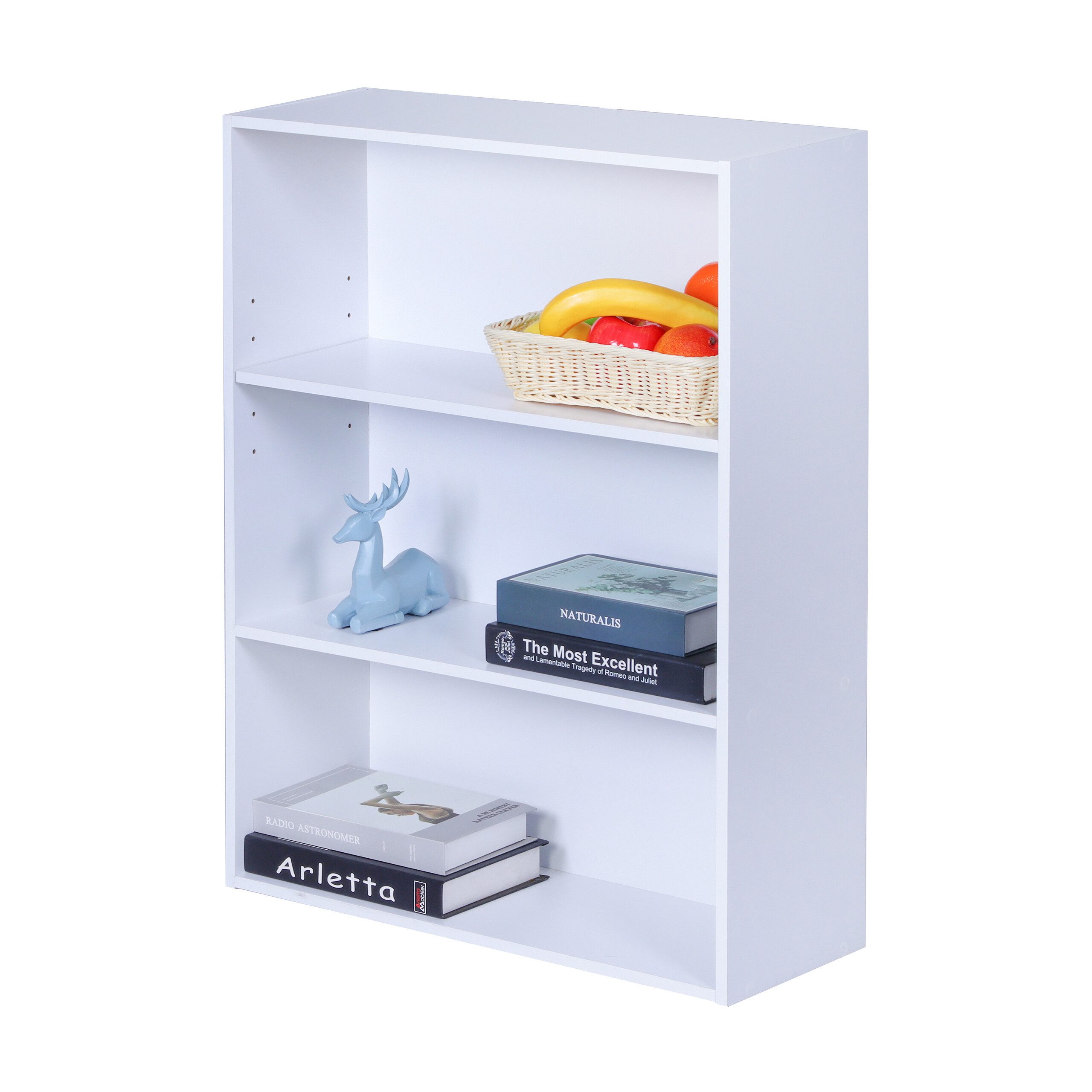 relaxdays Bücherregal mit verstellbaren Böde, weiß, 3 Ebenen