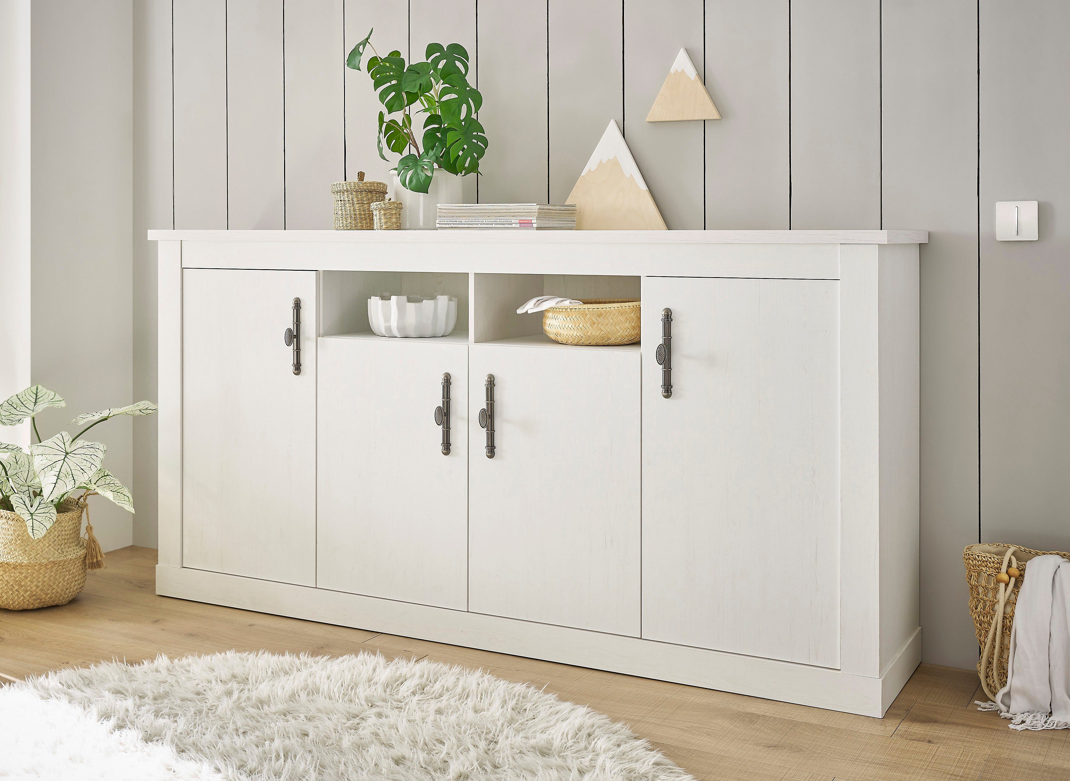 Landhausstil, Griffe affaire Sideboard romantischen Home im cm 201 aus Breite Metall, RAVENNA,