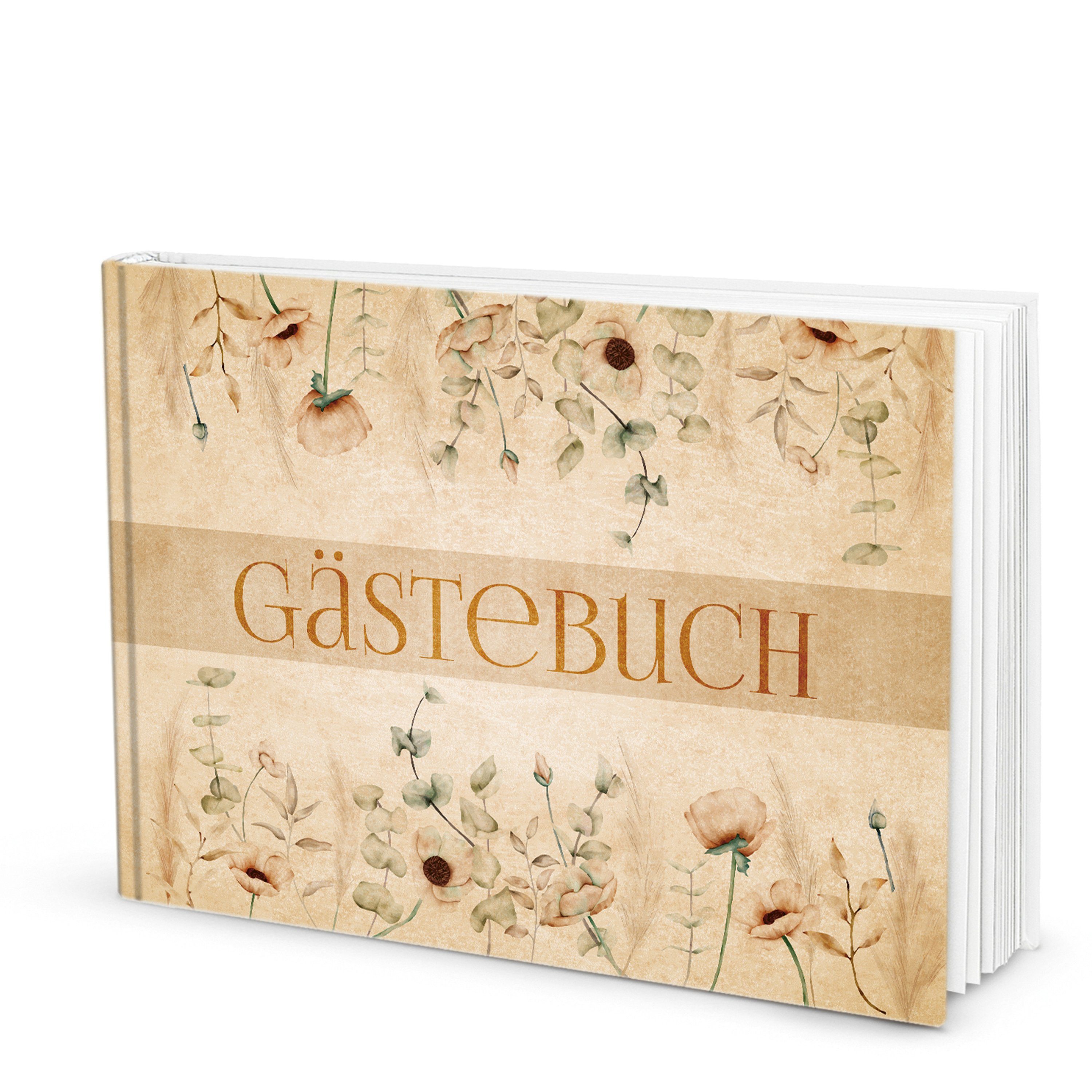 A4 beige vintage Gästebuch Logbuch-Verlag boho quer DIN floral Tagebuch