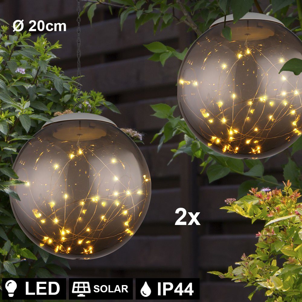 LED Gartenleuchte, 2x LED Solar Außen Bereich Hänge Lampen