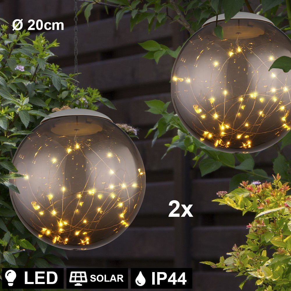 etc-shop LED Gartenleuchte, LED-Leuchtmittel verbaut, fest Außen Solar LED Lichterkette Bereich Lampen Balkon Hänge Garten 2x Warmweiß
